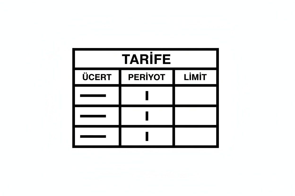 Ücret, periyot ve limit sütunlarından oluşan boş bir tarife tablosu.
